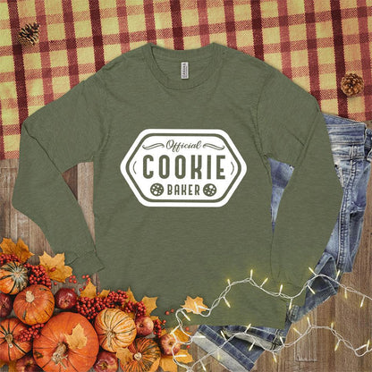 Official Cookie Baker Long Sleeves Military Green - Cheerful baking-themed long sleeve shirt with cookie design and playful text