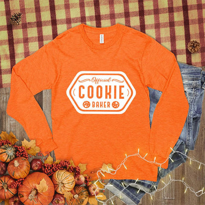 Official Cookie Baker Long Sleeves Orange - Cheerful baking-themed long sleeve shirt with cookie design and playful text