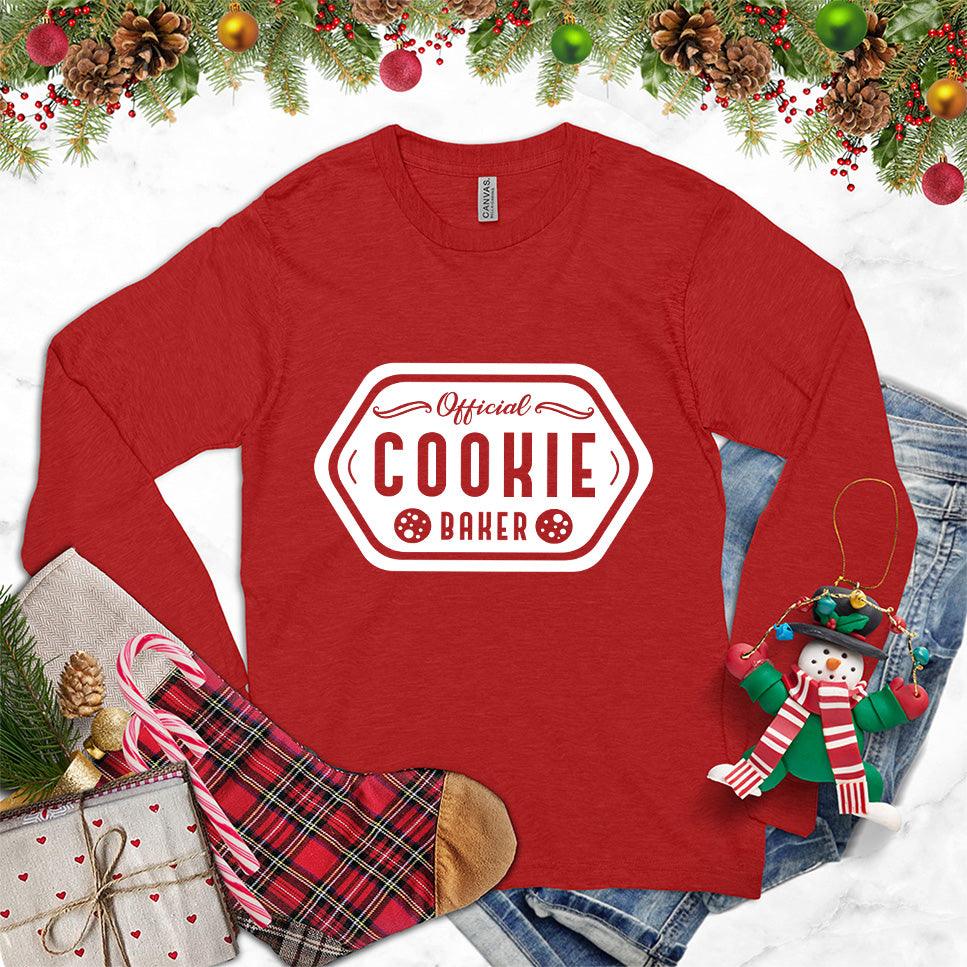 Official Cookie Baker Long Sleeves Red - Cheerful baking-themed long sleeve shirt with cookie design and playful text