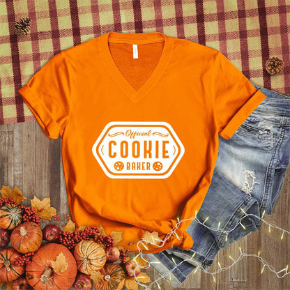Official Cookie Baker V-Neck Orange - Official Cookie Baker themed V-neck T-shirt with playful typography design