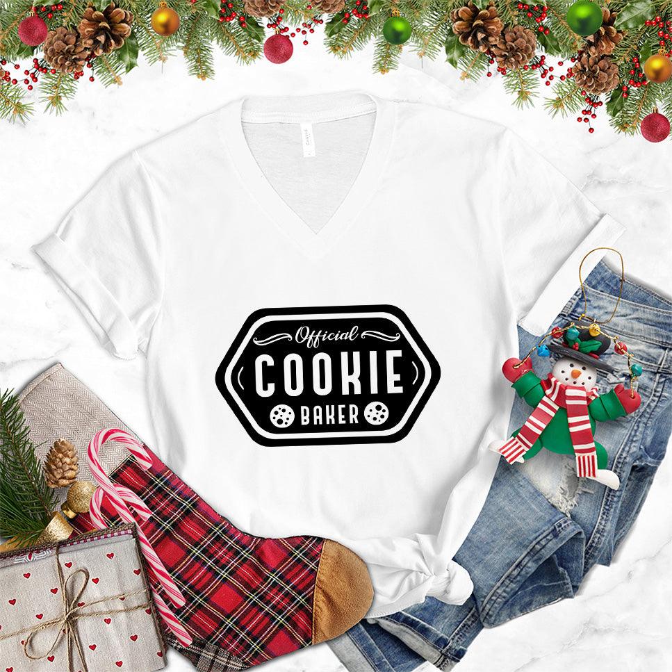 Official Cookie Baker V-Neck White - Official Cookie Baker themed V-neck T-shirt with playful typography design