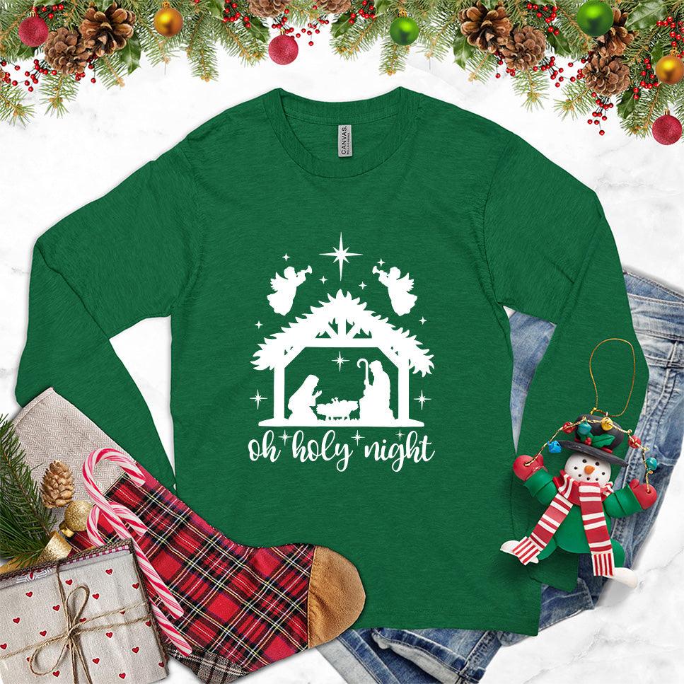 Oh Holy Night Long Sleeves Kelly - Festive long sleeve shirt with Oh Holy Night nativity and reindeer design