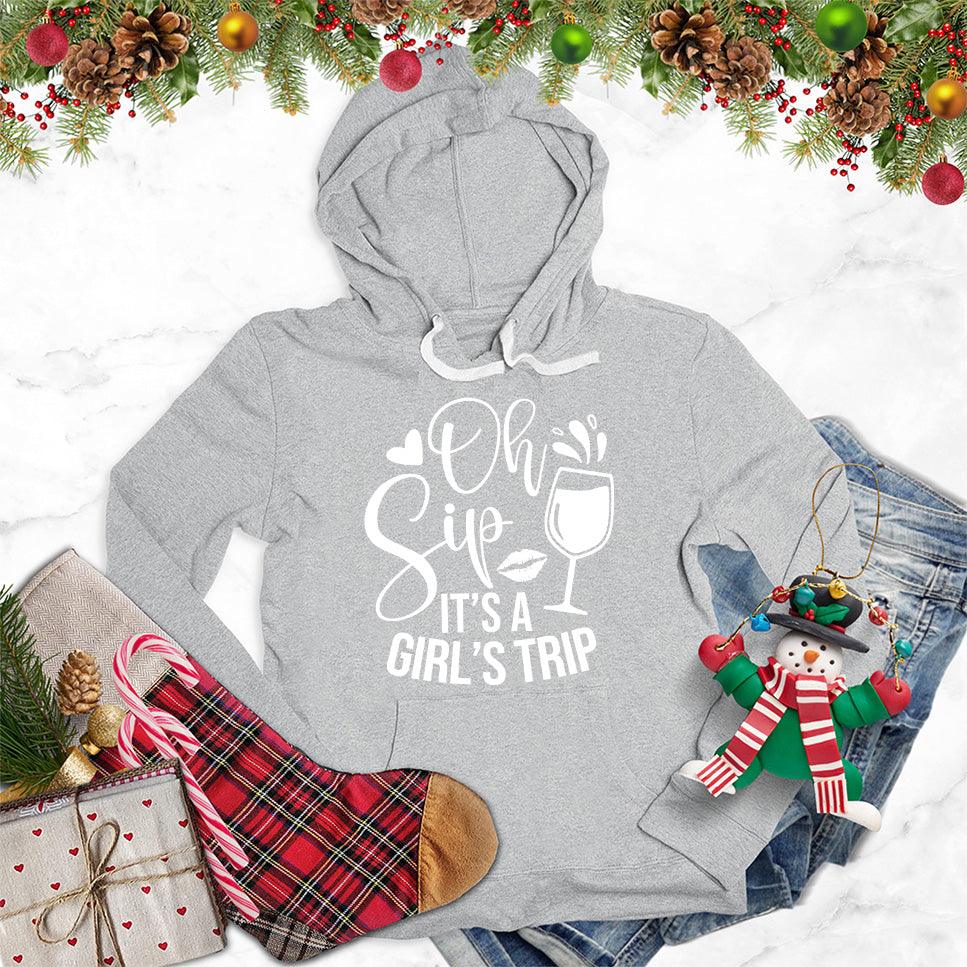 Oh Sip It's A Girl's Trip Hoodie Athletic Heather - Whimsical hoodie with playful girl's trip quote, perfect for travel and friendship celebrations.