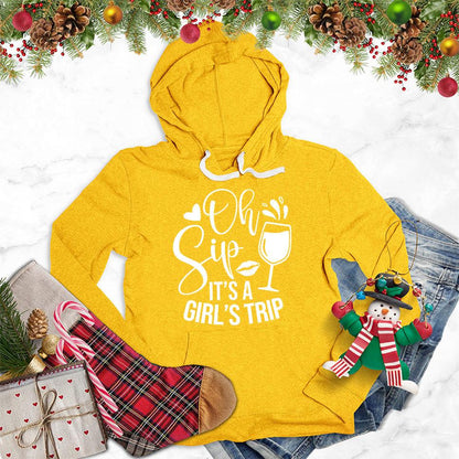 Oh Sip It's A Girl's Trip Hoodie Gold - Whimsical hoodie with playful girl's trip quote, perfect for travel and friendship celebrations.