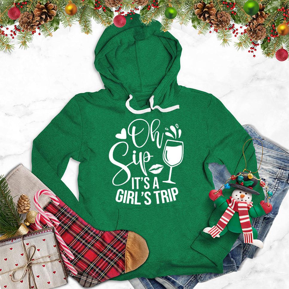 Oh Sip It's A Girl's Trip Hoodie Kelly - Whimsical hoodie with playful girl's trip quote, perfect for travel and friendship celebrations.