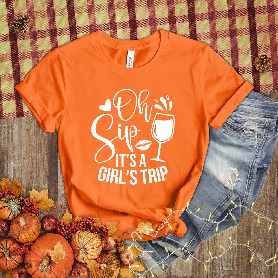Oh Sip It's A Girl's Trip T-Shirt Orange - Friendly 'Oh Sip It's A Girl's Trip' T-Shirt for group travel and outings