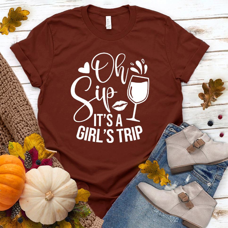 Oh Sip It's A Girl's Trip T-Shirt Rust - Friendly 'Oh Sip It's A Girl's Trip' T-Shirt for group travel and outings