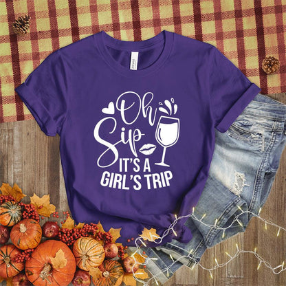 Oh Sip It's A Girl's Trip T-Shirt Team Purple - Friendly 'Oh Sip It's A Girl's Trip' T-Shirt for group travel and outings