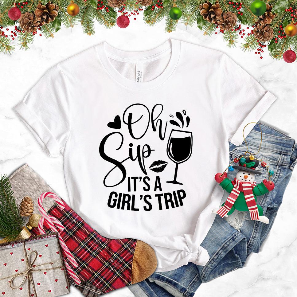 Oh Sip It's A Girl's Trip T-Shirt White - Friendly 'Oh Sip It's A Girl's Trip' T-Shirt for group travel and outings
