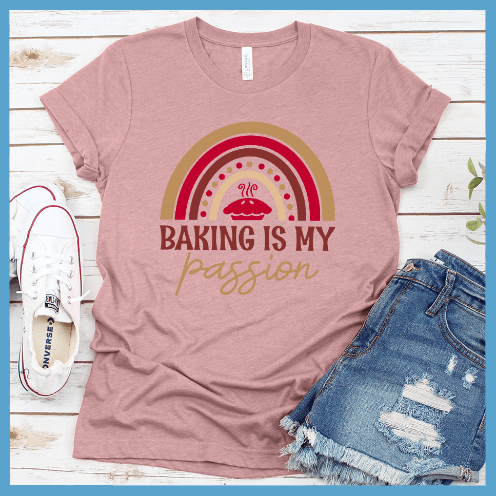 Baking Is My Passion T-Shirt Colored Edition Orchid - Graphic tee with 'Baking Is My Passion' text and colorful whisk design, perfect for culinary enthusiasts.