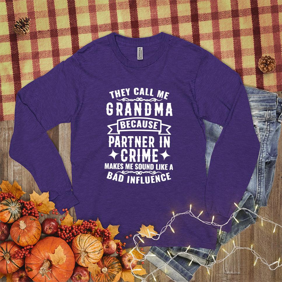 Partner In Crime Grandma Long Sleeves Team Purple - Humorous long sleeve shirt with "Partner In Crime Grandma" playful design.