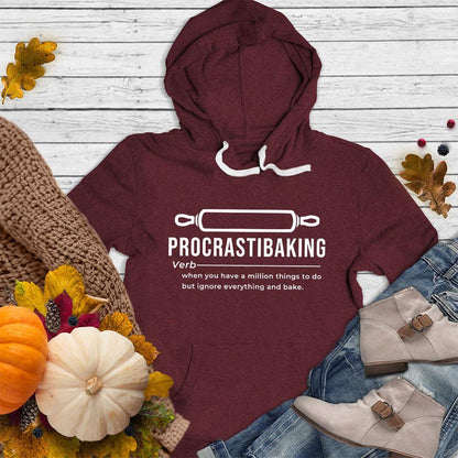 Procrastibaking Hoodie Maroon - Fun Procrastibaking hoodie with whimsical baking definition for casual style
