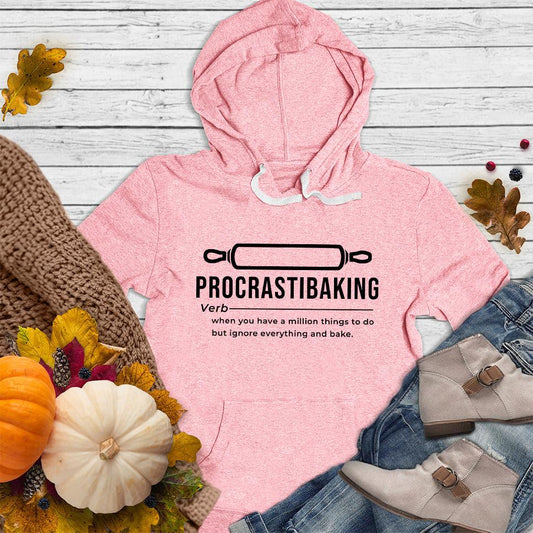 Procrastibaking Hoodie Pink - Fun Procrastibaking hoodie with whimsical baking definition for casual style