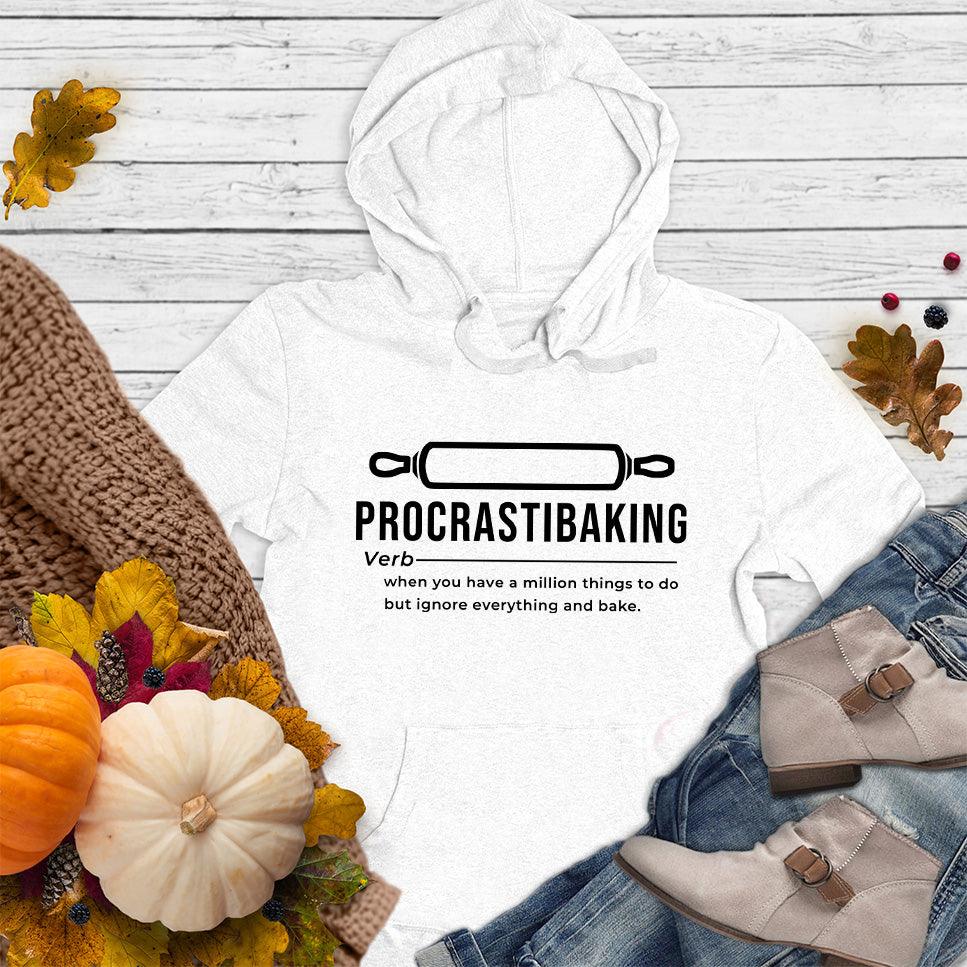 Procrastibaking Hoodie White - Fun Procrastibaking hoodie with whimsical baking definition for casual style