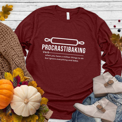 Procrastibaking Long Sleeves Cardinal - Happy Procrastibaker – Long Sleeve Shirt with Funny Baking Quote Design