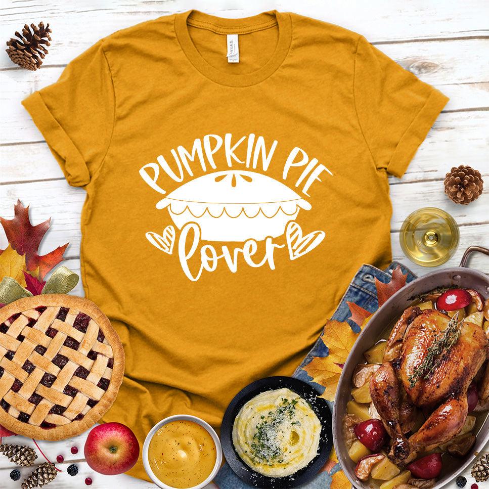 Pumpkin Pie Lover T-Shirt Heather Mustard - Illustrated Pumpkin Pie Lover graphic on a food-themed casual t-shirt