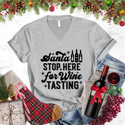 Santa Stop Here For Wine Tasting V-Neck - Brooke & Belle
