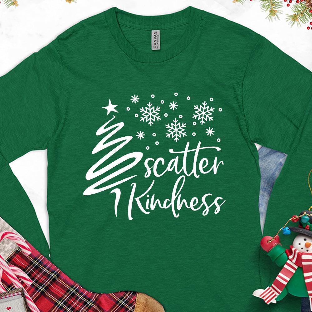 Scatter Kindness Christmas Edition Long Sleeves Kelly - Festive long sleeve tee featuring 'Scatter Kindness' with Christmas tree and snowflakes design