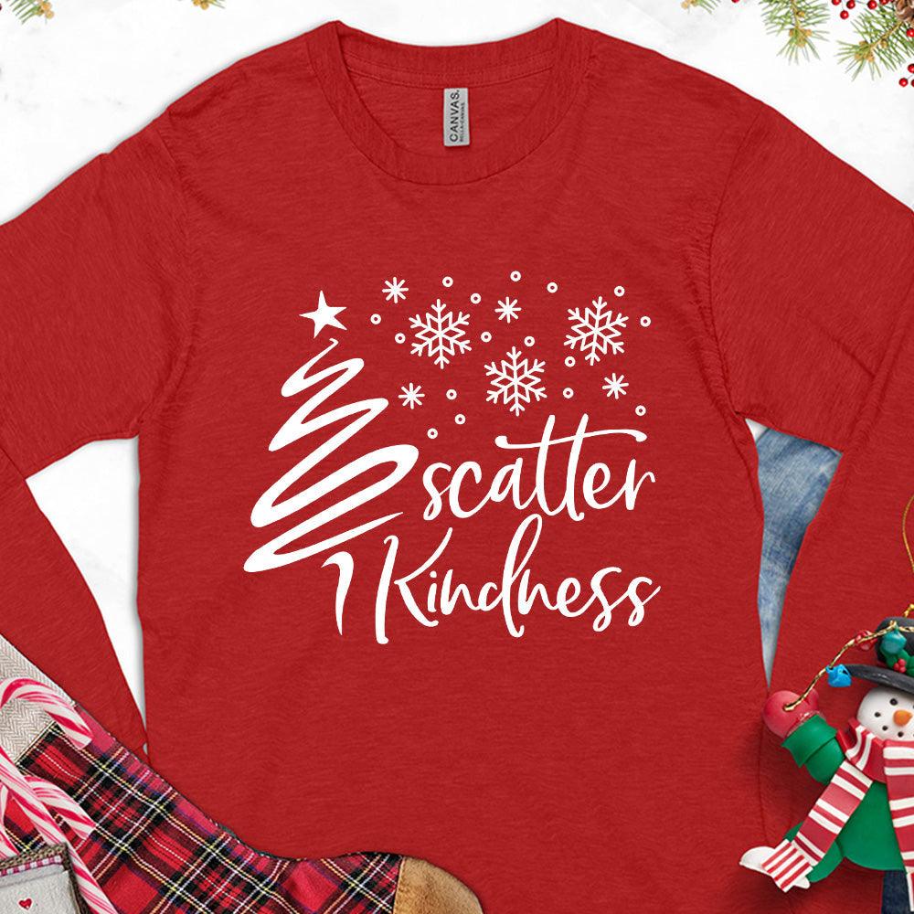 Scatter Kindness Christmas Edition Long Sleeves Red - Festive long sleeve tee featuring 'Scatter Kindness' with Christmas tree and snowflakes design