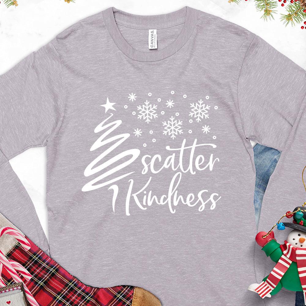 Scatter Kindness Christmas Edition Long Sleeves Storm - Festive long sleeve tee featuring 'Scatter Kindness' with Christmas tree and snowflakes design