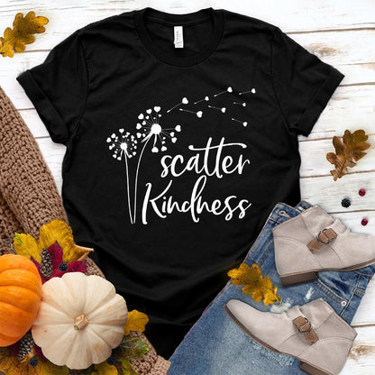 Scatter Kindness T-Shirt Black - Inspirational Scatter Kindness T-Shirt with dandelion graphic design.