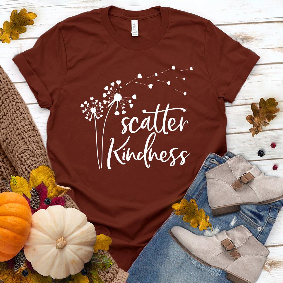 Scatter Kindness T-Shirt Rust - Inspirational Scatter Kindness T-Shirt with dandelion graphic design.
