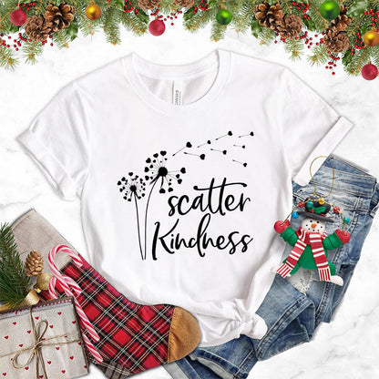 Scatter Kindness T-Shirt White - Inspirational Scatter Kindness T-Shirt with dandelion graphic design.