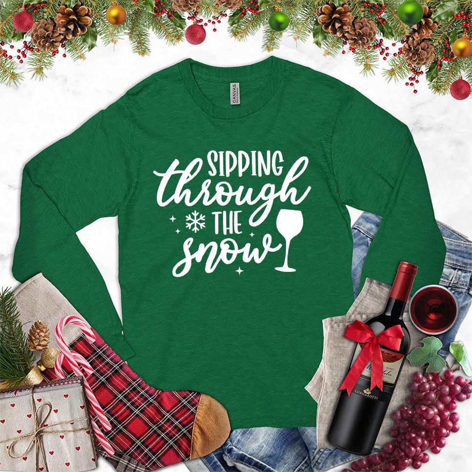 Sipping Through The Snow Long Sleeves Kelly - Long sleeve shirt with playful wine and snowflake design for winter cheer