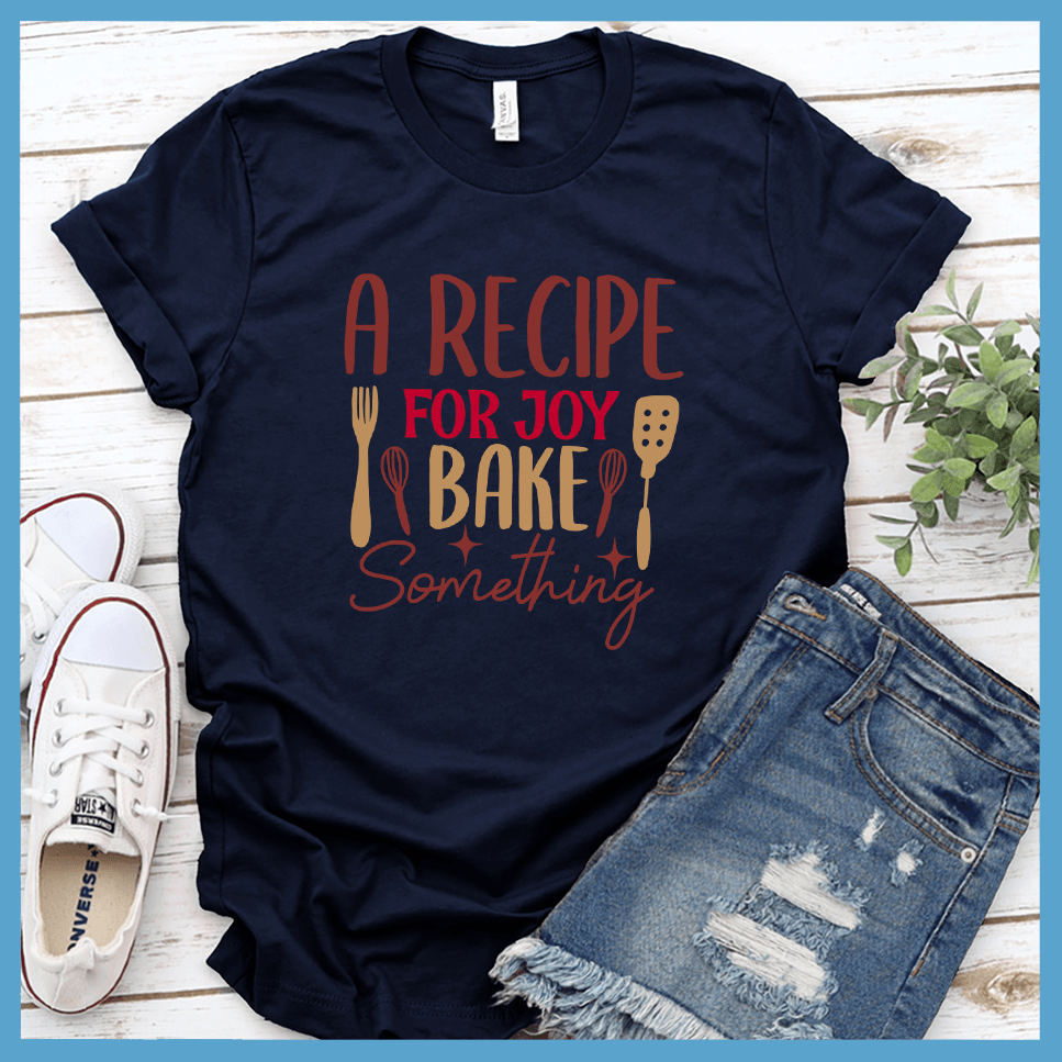 A Recipe For Joy Bake Something T-Shirt Colored Edition Solid Navy Blend - Fun culinary-themed graphic tee with joyful baking design, perfect for casual wear or kitchen adventures.