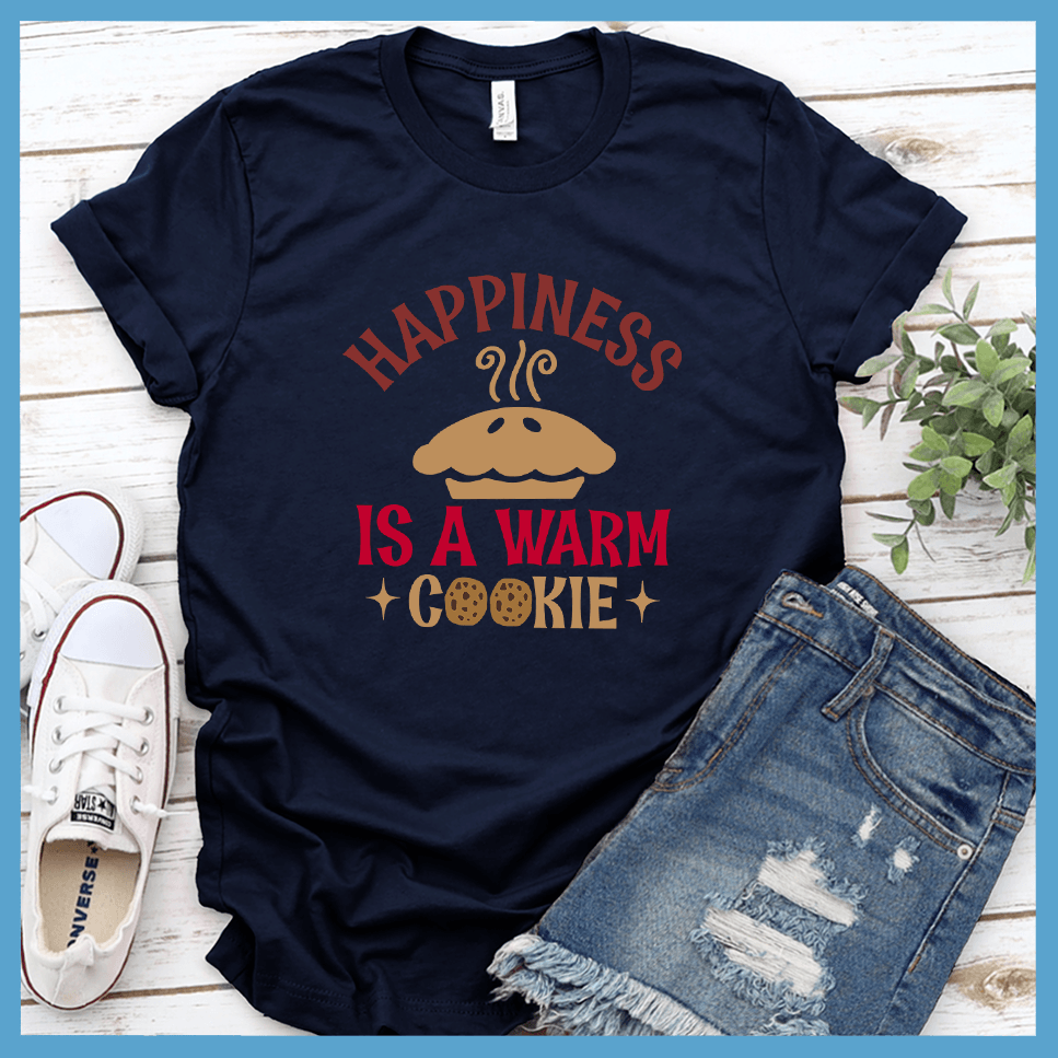 Happiness Is A Warm Cookie T-Shirt  Colored Edition Solid Navy Blend - Fun graphic tee with 'Happiness Is A Warm Cookie' message, perfect for all-season casual wear.