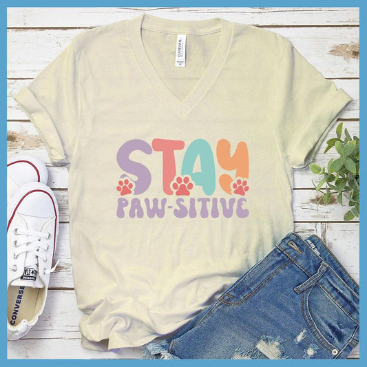Stay Paw-Sitive Colored Print Version 1 V-Neck - Brooke & Belle