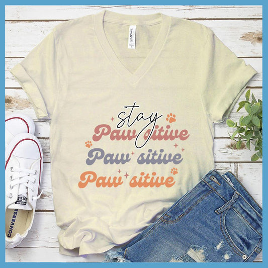 Stay Pawsitive Colored Print Version 2 V-Neck - Brooke & Belle