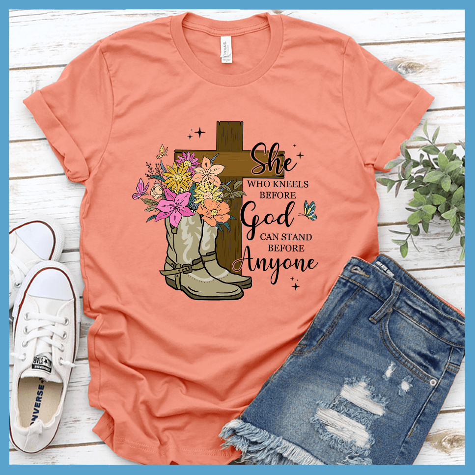 She Who Kneels Before God Can Stand Before Anyone T-Shirt Colored Edition - Brooke & Belle