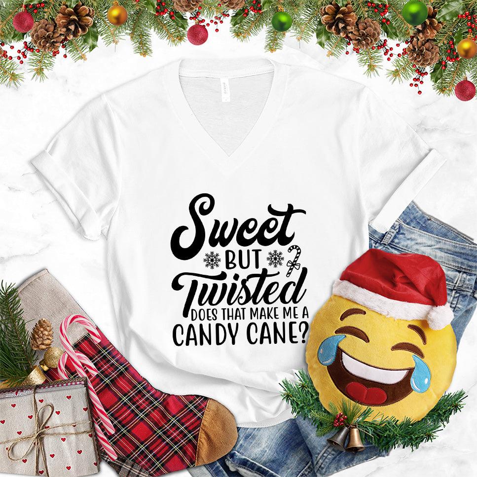 Sweet But Twisted Does That Make Me A Candy Cane V-Neck - Brooke & Belle