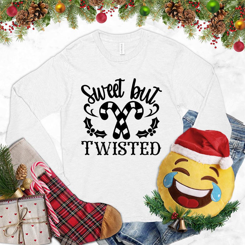 Sweet But Twisted Long Sleeves White - Graphic long sleeve shirt with 'Sweet But Twisted' phrase and candy cane design