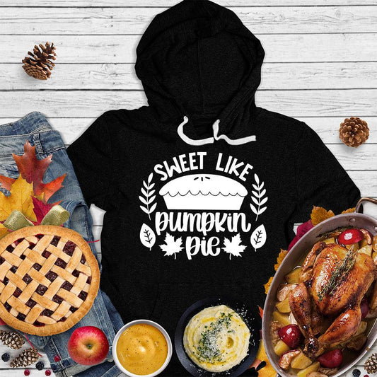Sweet Like Pumpkin Pie Hoodie Black - Graphic hoodie with whimsical pumpkin pie design for autumn style