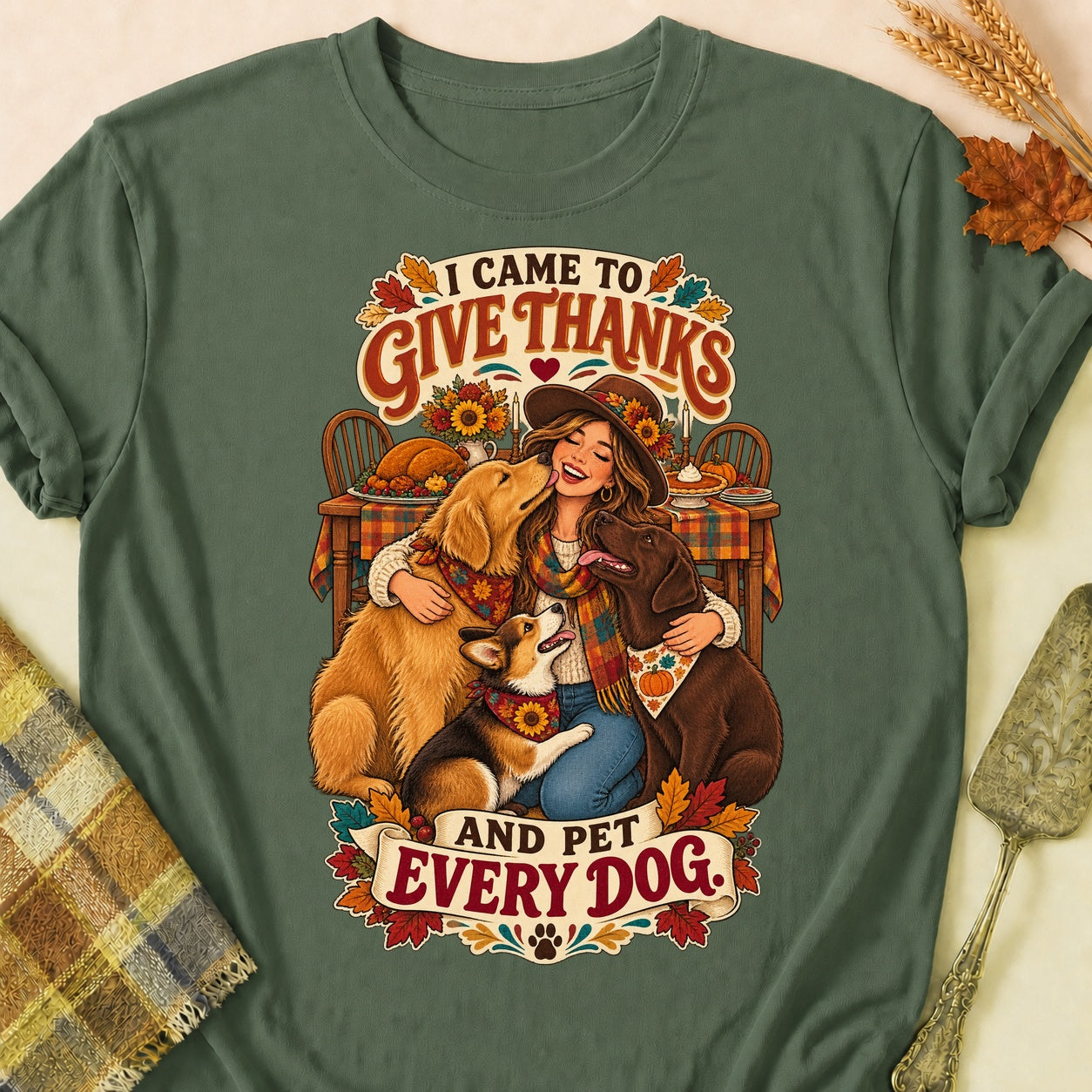 Pet Every Dog T-shirt - Military Green - Brooke & Belle