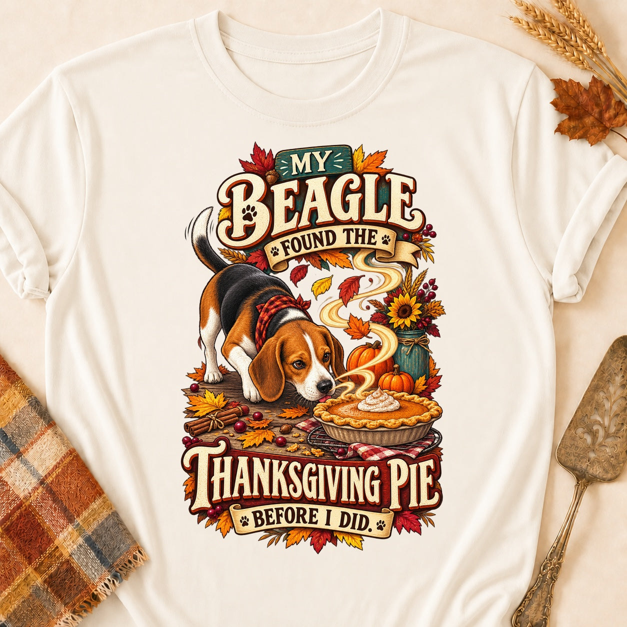 Beagle Found The Pie T-shirt - Natural - Brooke & Belle