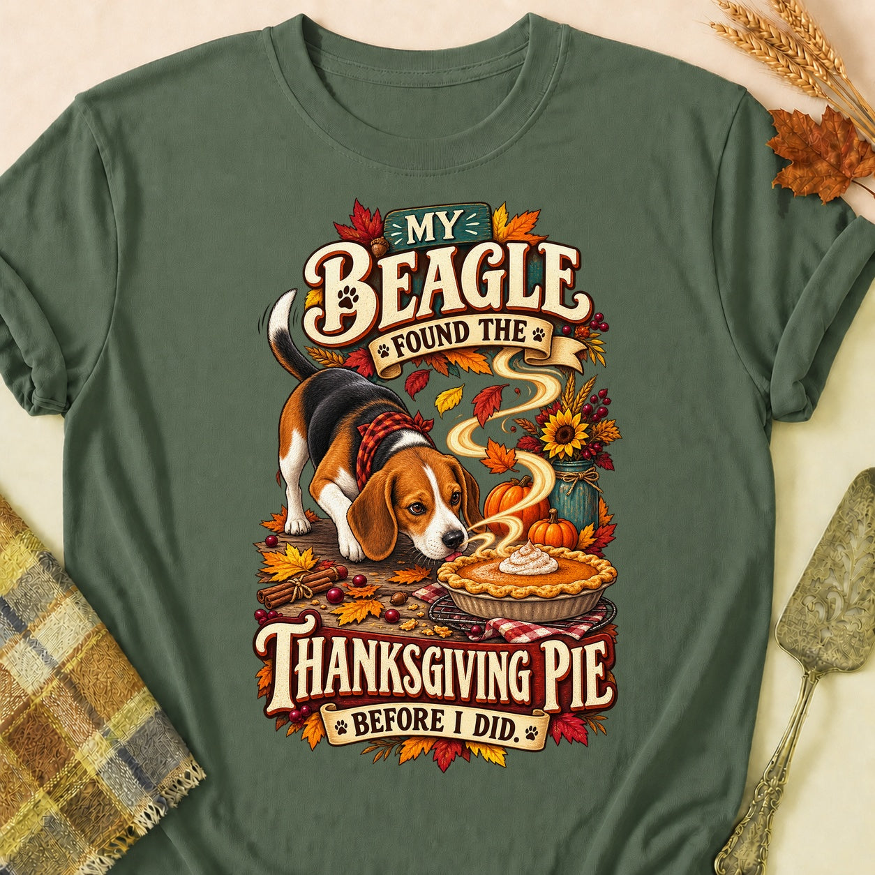 Beagle Found The Pie T-shirt - Military Green - Brooke & Belle