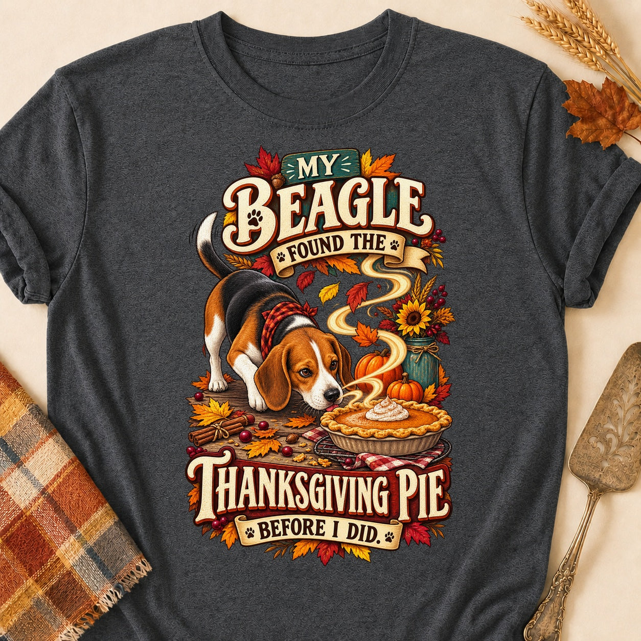 Beagle Found The Pie T-shirt - Dark Heather - Brooke & Belle