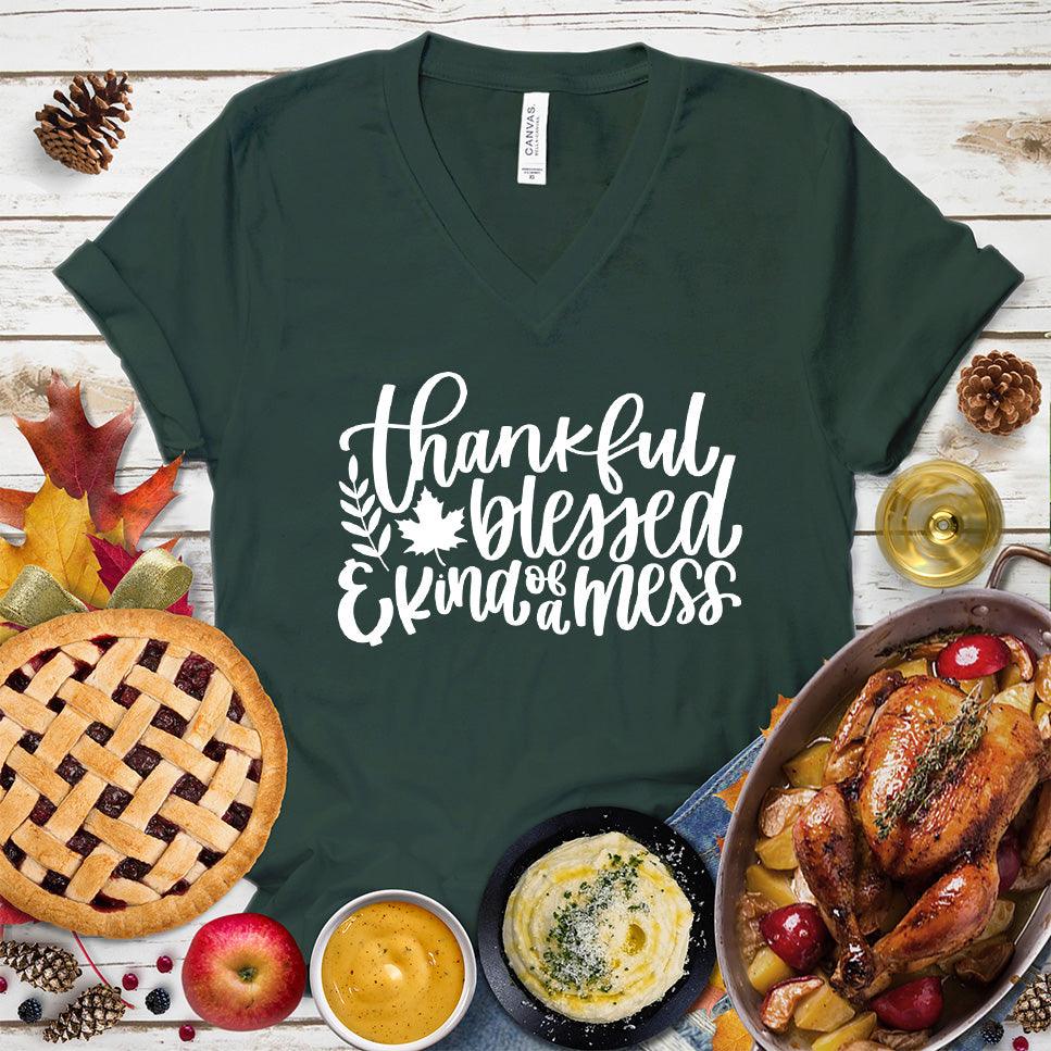 Thankful Blessed And Kind Of A Mess Version 3 V-Neck - Brooke & Belle
