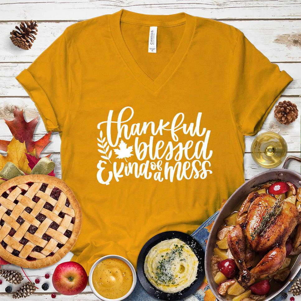 Thankful Blessed And Kind Of A Mess Version 3 V-Neck - Brooke & Belle