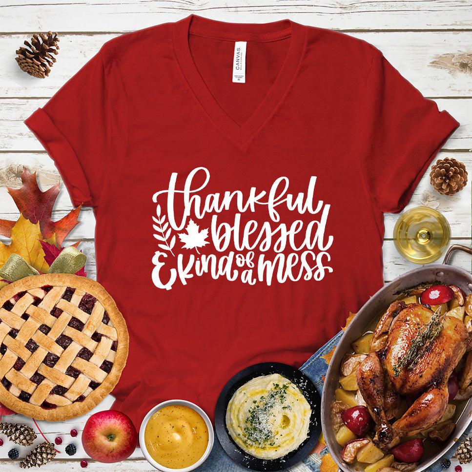 Thankful Blessed And Kind Of A Mess Version 3 V-Neck - Brooke & Belle