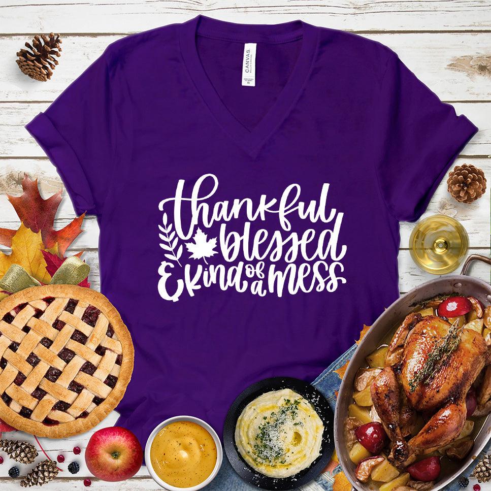 Thankful Blessed And Kind Of A Mess Version 3 V-Neck - Brooke & Belle