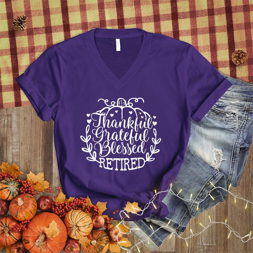 Thankful Grateful Blessed Retired V-Neck - Brooke & Belle