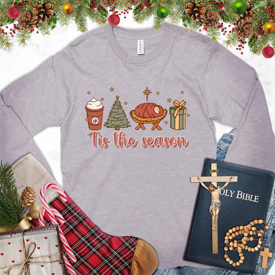 Tis The Season Christmas Colored Edition Long Sleeves Storm - Holiday-themed long sleeve shirt with Christmas decorations and "Tis the season" quote.