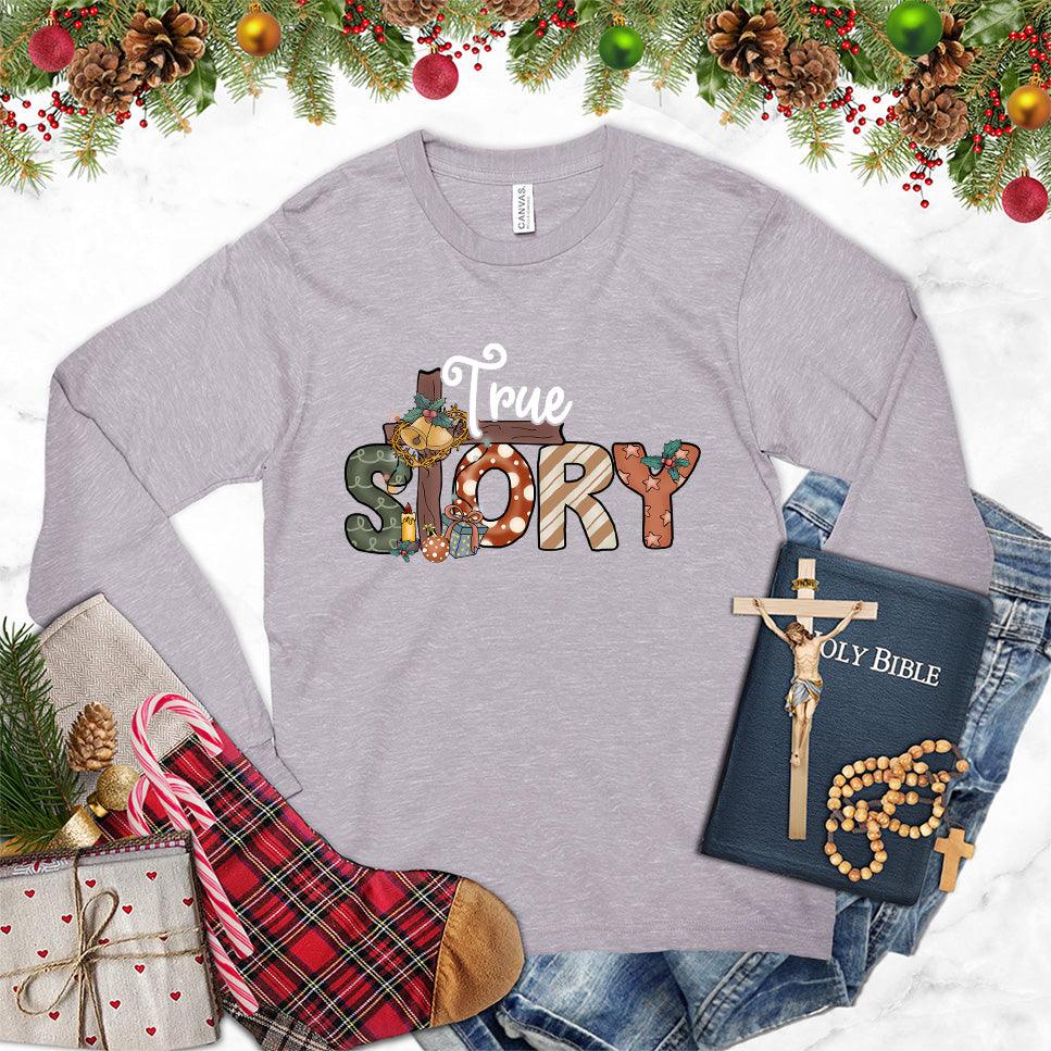 True Story Colored Edition Long Sleeves Storm - Unisex long sleeve tee with "True Story" text design and creative storytelling elements