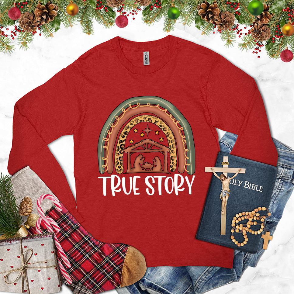True Story Version 2 Colored Edition Long Sleeves Red - Graphic long sleeve tee with "True Story" motif for storytelling enthusiasts.