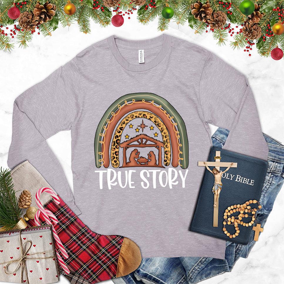 True Story Version 2 Colored Edition Long Sleeves Storm - Graphic long sleeve tee with "True Story" motif for storytelling enthusiasts.