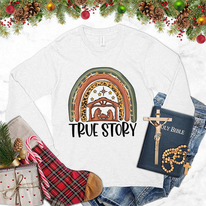 True Story Version 2 Colored Edition Long Sleeves White - Graphic long sleeve tee with "True Story" motif for storytelling enthusiasts.